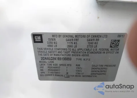 2014 Chevrolet Equinox 2Lt from USA, damaged, VIN 2GNALCEK1E6136859